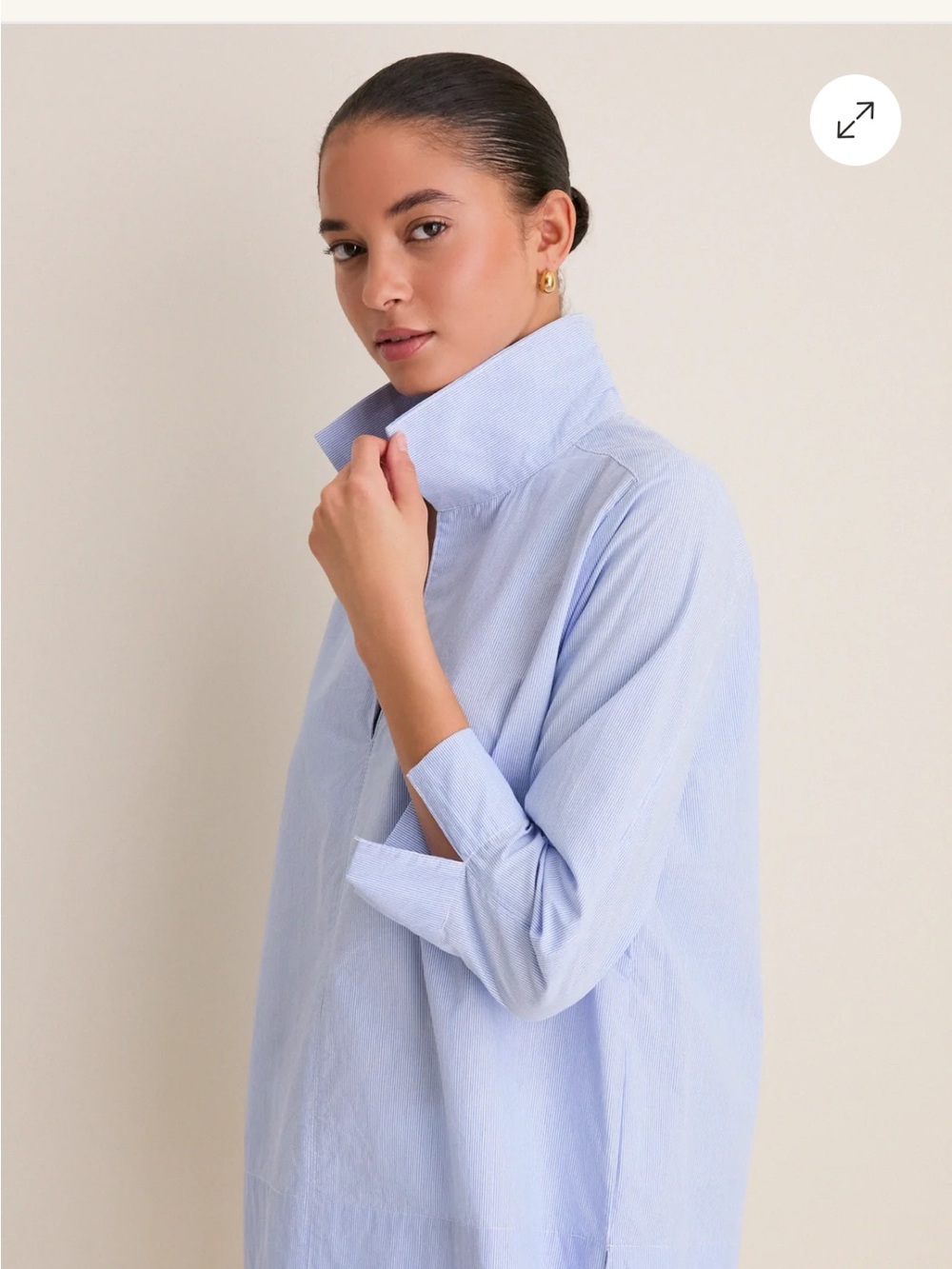 Tuckernuck Blue Margot stand collar blouse size S